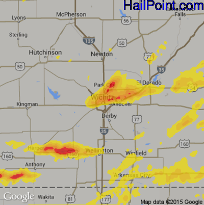Hail Map for Wichita, KS Region on August 16, 2017