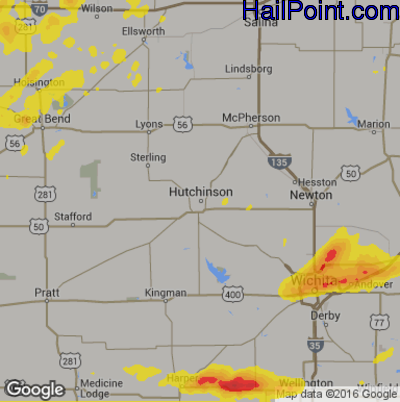 Hail Map for Hutchinson, KS Region on August 16, 2017