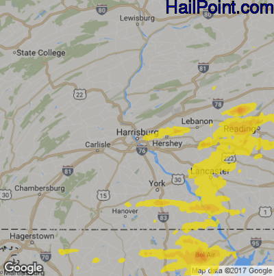 Hail Map for Harrisburg, PA Region on August 18, 2017