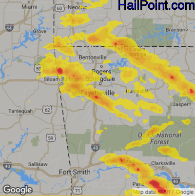 Hail Map for Fayetteville, AR Region on August 18, 2017