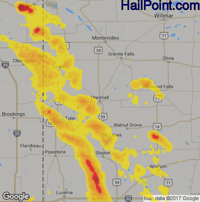 Hail Map for Marshall, SD Region on August 18, 2017