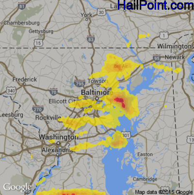 Hail Map for Baltimore, MD Region on August 18, 2017 