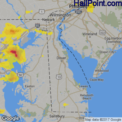 Hail Map for Dover, DE Region on August 18, 2017