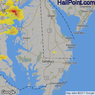 Hail Map for Seaford, DE Region on August 18, 2017
