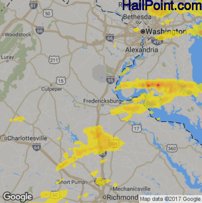 Hail Map for Fredericksburg, VA Region on August 18, 2017