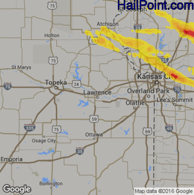 Hail Map for Lawerence, KS Region on August 18, 2017