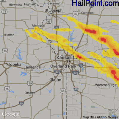 Hail Map for Kansas City, KS Region on August 18, 2017