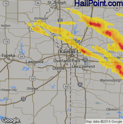 Hail Map for Shawnee, KS Region on August 18, 2017