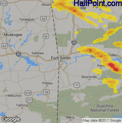 Hail Map for Forth Smith, AR Region on August 18, 2017