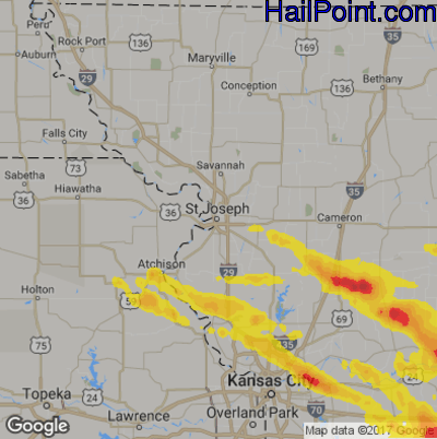 Hail Map for St. Joseph, MS Region on August 18, 2017 