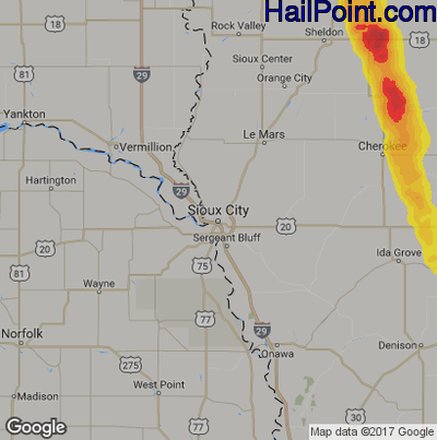 Hail Map for Sioux City, IA Region on August 19, 2017 
