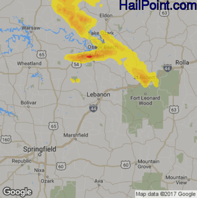 Hail Map for Lebanon, MS Region on August 19, 2017 