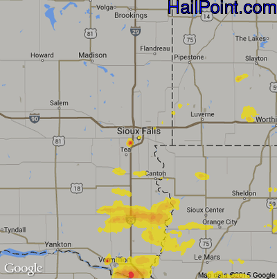 Hail Map for Sioux Falls, SD Region on August 20, 2017