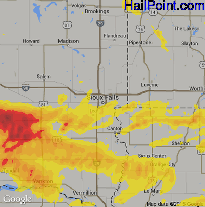 Hail Map for Sioux Falls, SD Region on August 21, 2017