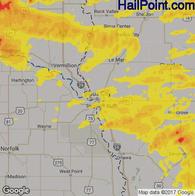 Hail Map for Sioux City, IA Region on August 21, 2017