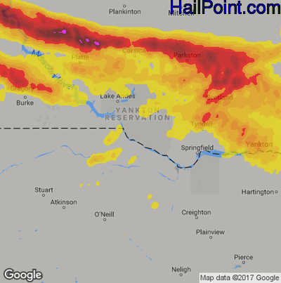 Hail Map for Grand Island, NE Region on August 21, 2017