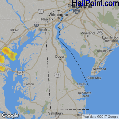 Hail Map for Dover, DE Region on August 21, 2017