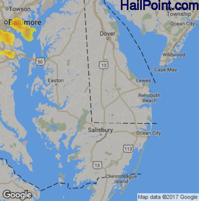 Hail Map for Seaford, DE Region on August 21, 2017