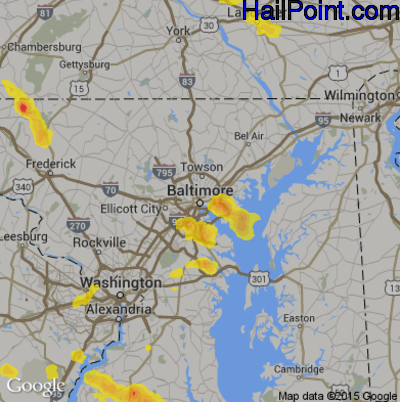 Hail Map for Baltimore, MD Region on August 21, 2017 