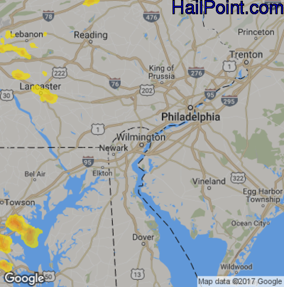 Hail Map for Wilmington, DE Region on August 21, 2017