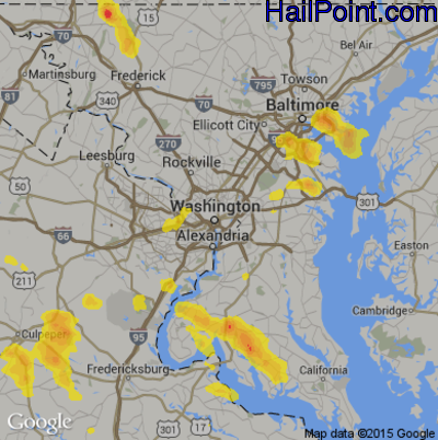 Hail Map for Washington, DC Region on August 21, 2017