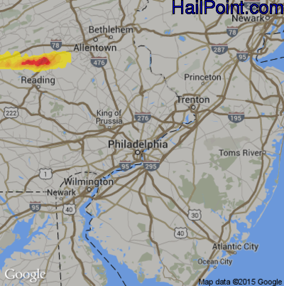 Hail Map for Philadelphia, PA Region on August 23, 2017 
