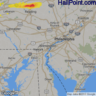 Hail Map for Wilmington, DE Region on August 23, 2017