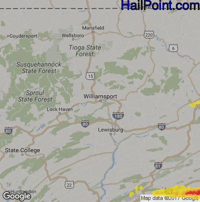 Hail Map for Willamsport, PA Region on August 23, 2017