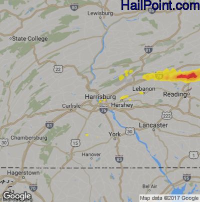 Hail Map for Harrisburg, PA Region on August 23, 2017