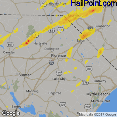 Hail Map for Florence, SC Region on September 1, 2017