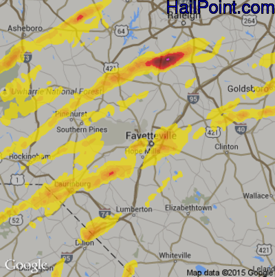 Hail Map for Fayetteville, NC Region on September 1, 2017