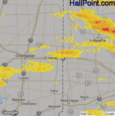 Hail Map for Danville, IL Region on September 4, 2017