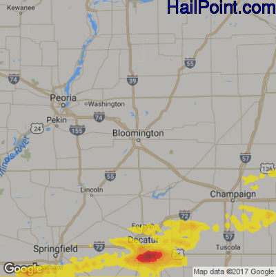 Hail Map for Bloomington, IL Region on September 4, 2017 