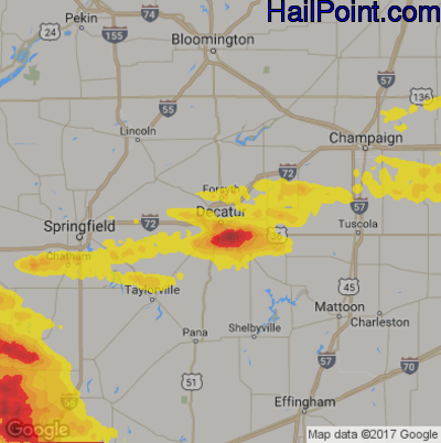 Hail Map for Decatur, IL Region on September 4, 2017