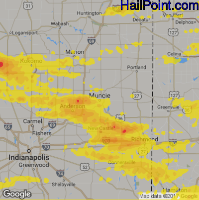 Hail Map for Muncie, IN Region on September 4, 2017