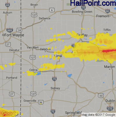 Hail Map for Lima, OH Region on September 5, 2017