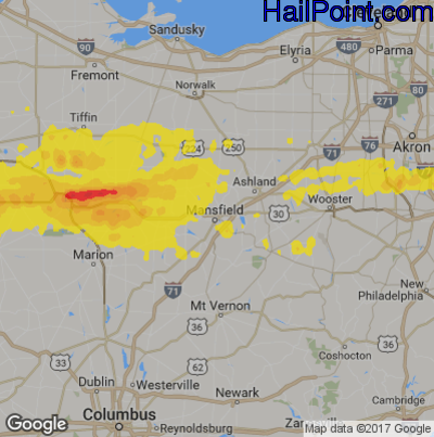 Hail Map for Mansfield, OH Region on September 5, 2017 