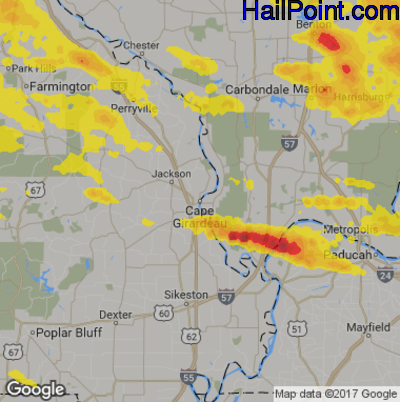 Hail Map for Cape Girardeau, MO Region on September 5, 2017