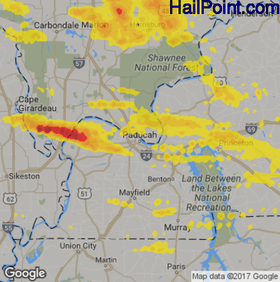 Hail Map for Paducah, KY Region on September 5, 2017