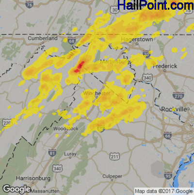 Hail Map for Winchester, VA Region on September 5, 2017