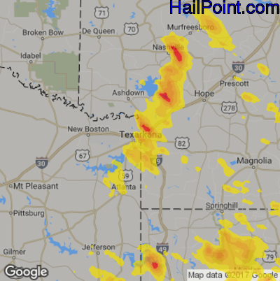 Hail Map for Texarkana, AR Region on September 5, 2017 