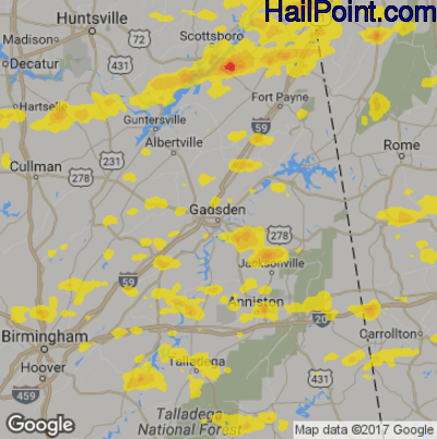 Hail Map for Gadsen, AL Region on September 5, 2017