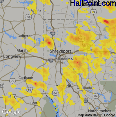 Hail Map for Shreveport, LA Region on September 5, 2017