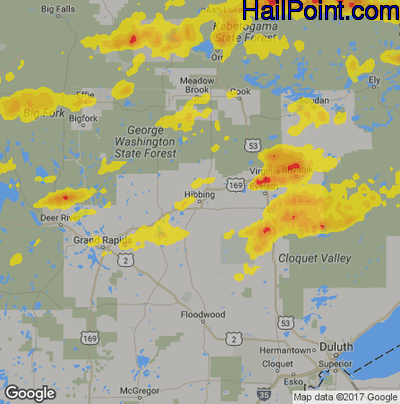 Hail Map for Hibbing, MN Region on September 14, 2017
