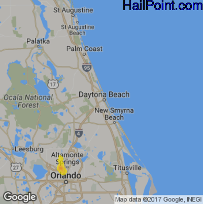 Hail Map for Daytona Beach, FL Region on September 14, 2017