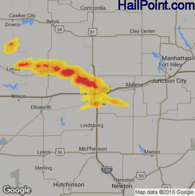 Hail Map for Salina, KS Region on September 18, 2017