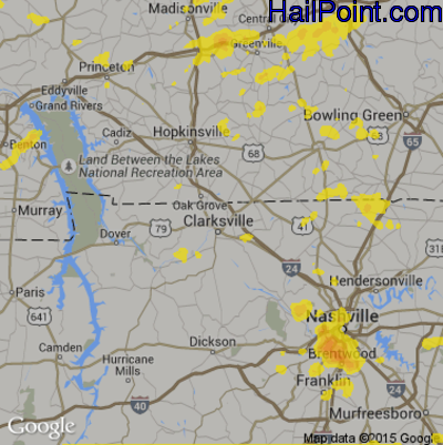 Hail Map for Clarksville, TN Region on September 19, 2017