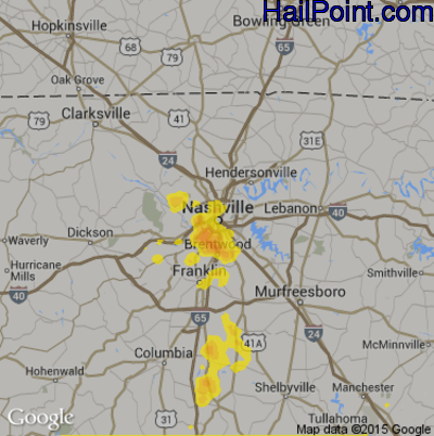 Hail Map for Nashville, TN Region on September 19, 2017