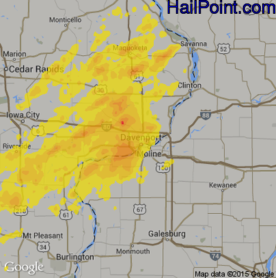 Hail Map for Davenport, IA Region on September 20, 2017