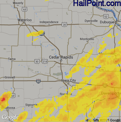 Hail Map for Cedar Rapids, IA Region on September 20, 2017 